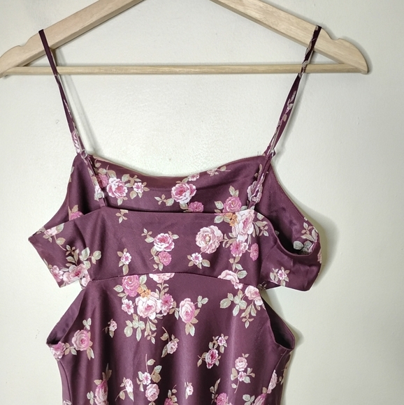 Altar’d State Wryn Satin Midi Dress | Side Cutouts Floral | S - Picture 9 of 12